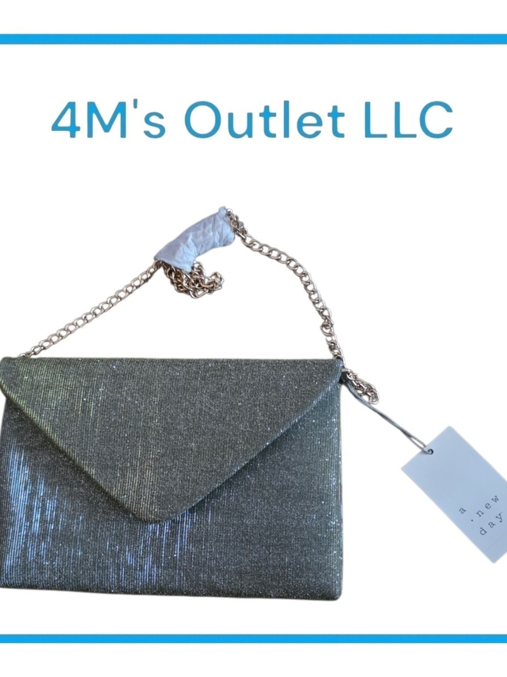 a new day Silver Shimmer Envelope Clutch with Chain Strap